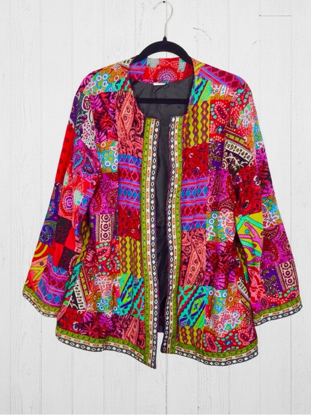 Vintage-Style Boho Patchwork Cardigan Blazer – Vibrant Ethnic Print - Picture 4 of 10